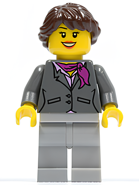 Минифигурка Lego Dark Bluish Gray Jacket with Magenta Scarf, Light Bluish Gray Legs, Dark Brown Hair Ponytail Long French Braided, Black Eyebrows cty0220a